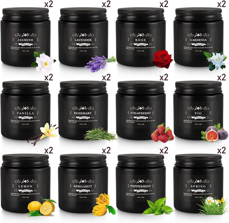 Howemon Scented Candle Set 24 Pack,Black, Candle for Home Scented, Odor Eliminating, Stress Relief, Long Lasting Soy Wax Gift Set - Image 5